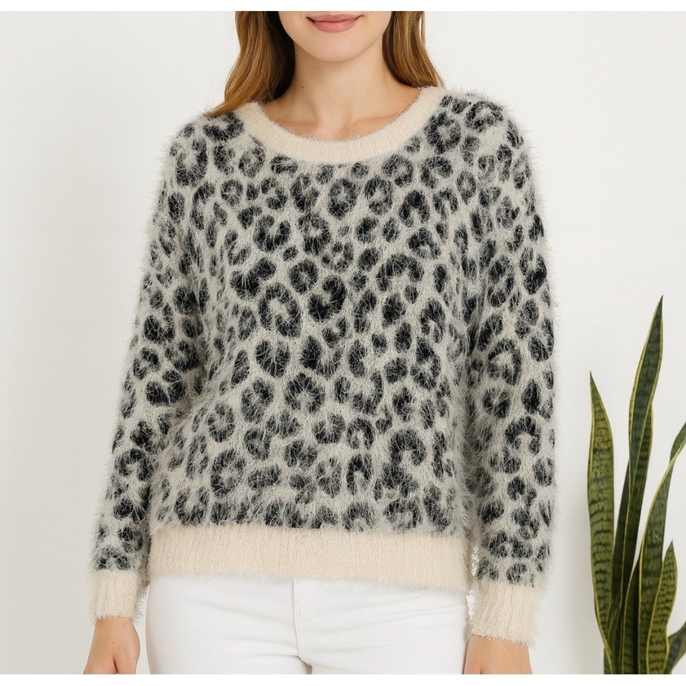 vintage mudd‎ sweater Sz Med cheetah Print Leopard Y2K Fuzzy Sweater Lux Classic